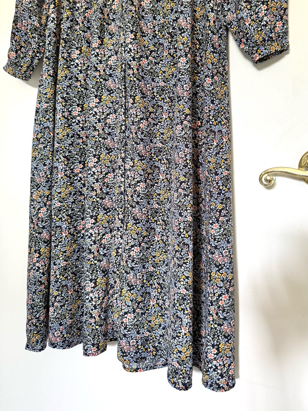 LOFT Navy Blue Floral Long-Sleeve Button Down Midi Dress - Picture 4 of 16